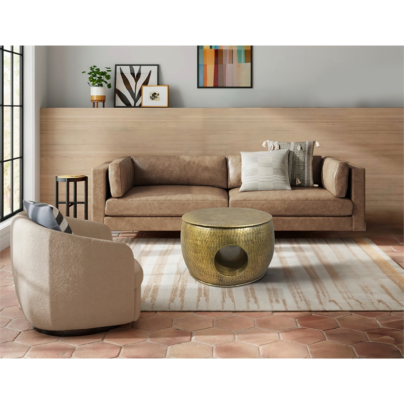Nala 23 Inch Coffee Table- Low Round Drum Shape with Unique Hollow Center