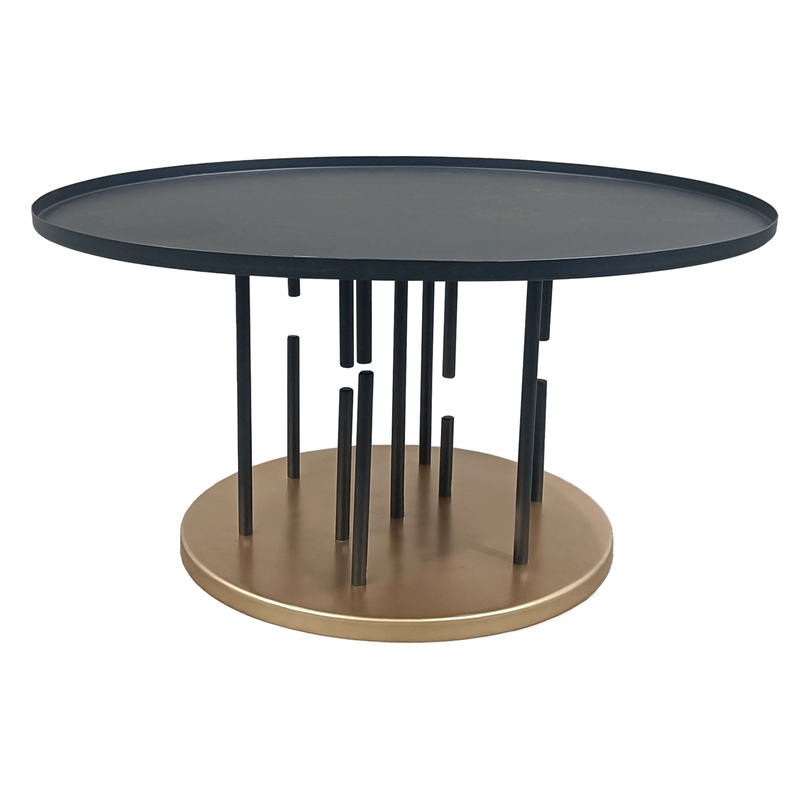 Neci 31 Inch Coffee Table- Round Matte Black Tray Top