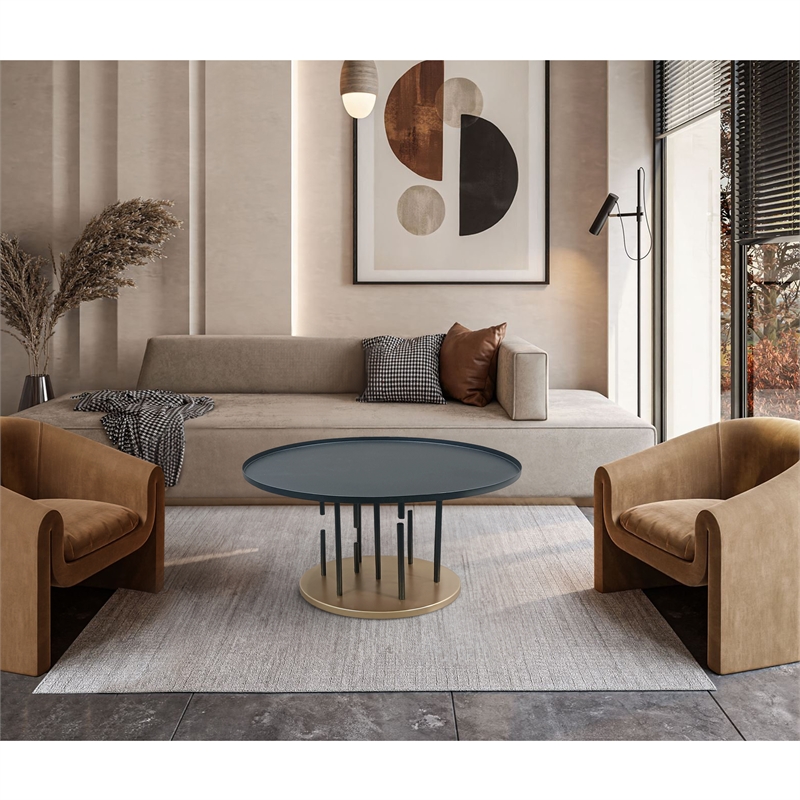 Neci 31 Inch Coffee Table- Round Matte Black Tray Top