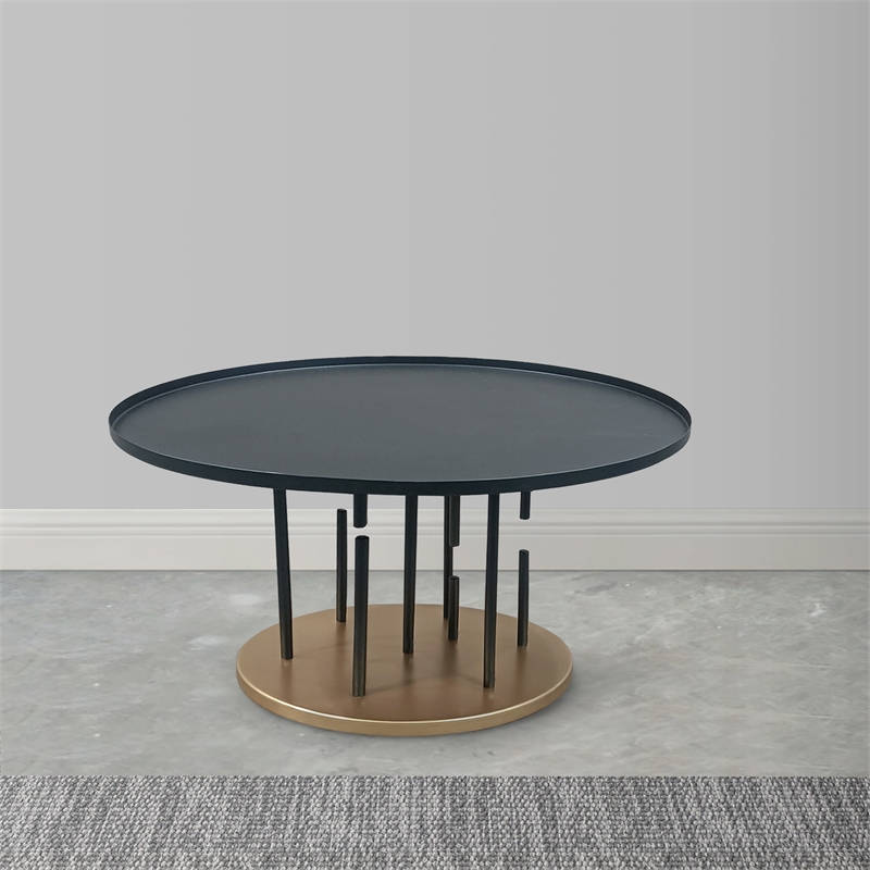 Neci 31 Inch Coffee Table- Round Matte Black Tray Top