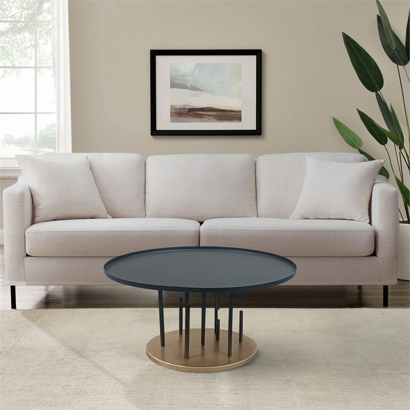 Neci 31 Inch Coffee Table- Round Matte Black Tray Top