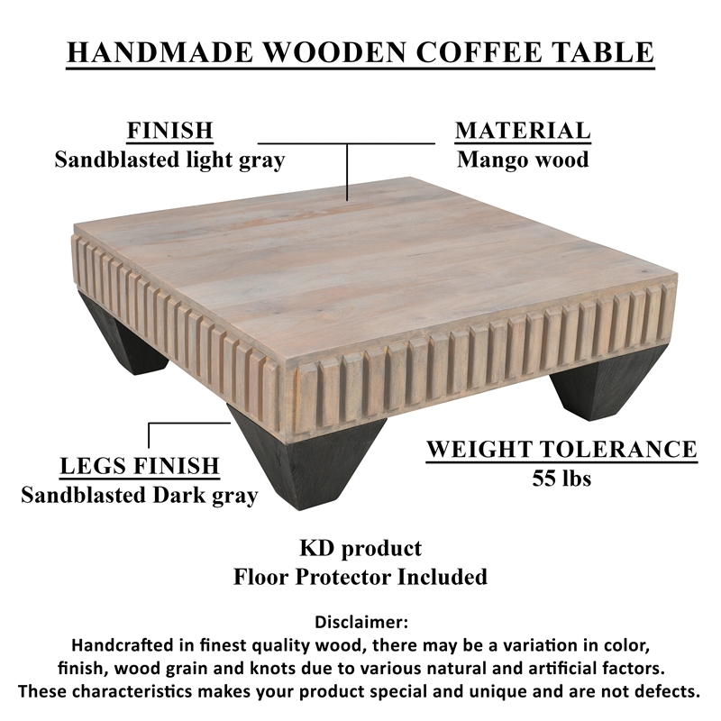 Tokyo Inspired 36 Inch Square Mango Wood Coffee Table