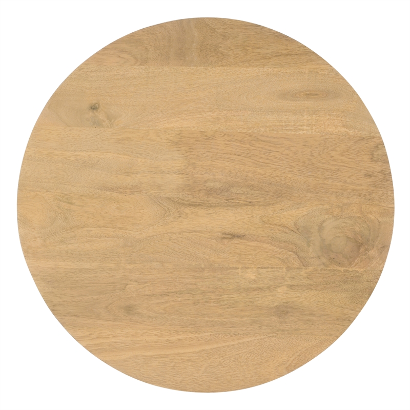 Side End Table- 20 Inch Round Top with Fluted Base in Natural Brown Mango Wood