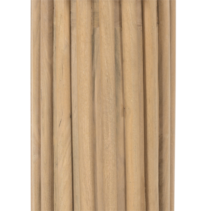 Side End Table- 20 Inch Round Top with Fluted Base in Natural Brown Mango Wood