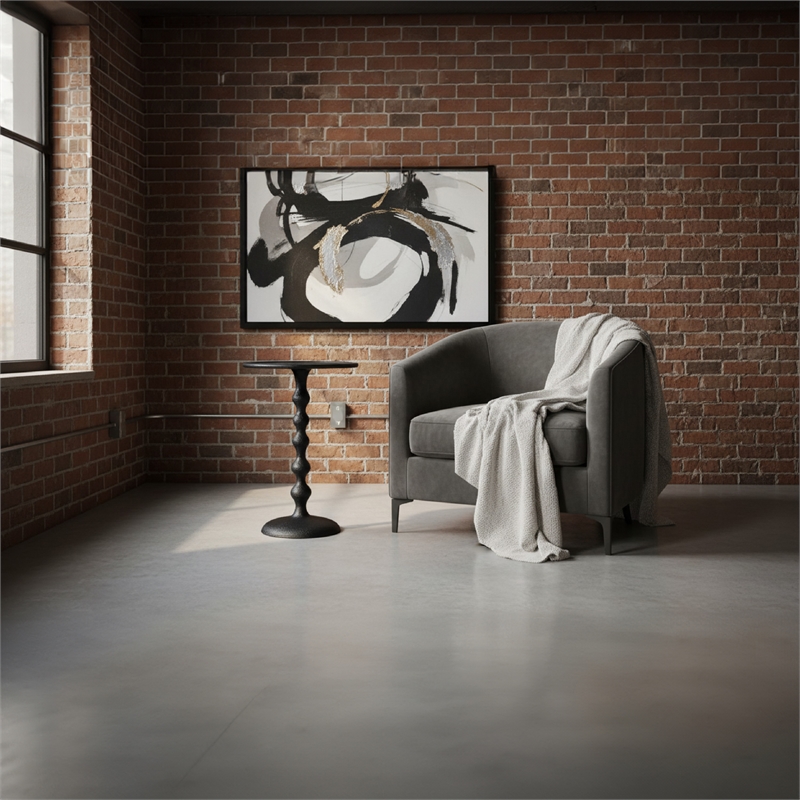 Shae 22 Inch Round Side End Table - Matte Black Aluminum Cast- Hammered Texture