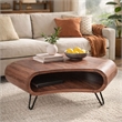 37 Inch Coffee Table- Handcrafted Curved Hexagon Shape with Open Shelf