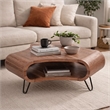 37 Inch Coffee Table- Handcrafted Curved Hexagon Shape with Open Shelf