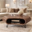 37 Inch Coffee Table- Handcrafted Curved Hexagon Shape with Open Shelf