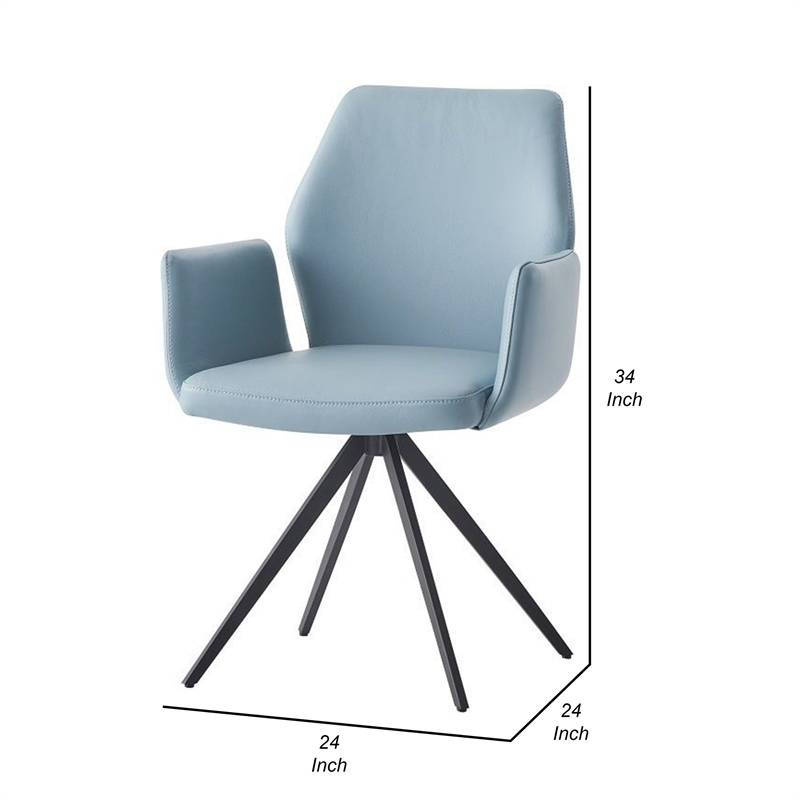 24 Inch Swivel Side Chair-Light Blue Leather Upholstery-Black Legs