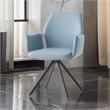 24 Inch Swivel Side Chair-Light Blue Leather Upholstery-Black Legs