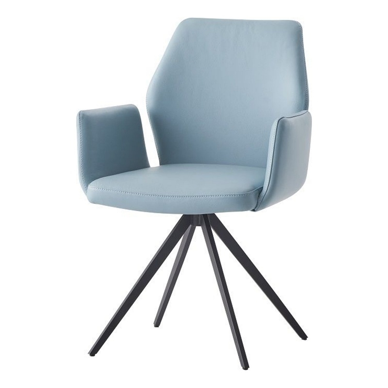 24 Inch Swivel Side Chair-Light Blue Leather Upholstery-Black Legs