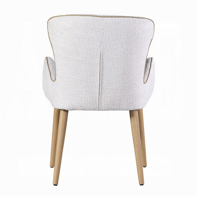 Willy Side Chair Set of 2-White Boucle-Soft Padding-Brown Wood Legs