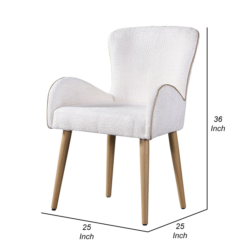 Willy Side Chair Set of 2-White Boucle-Soft Padding-Brown Wood Legs