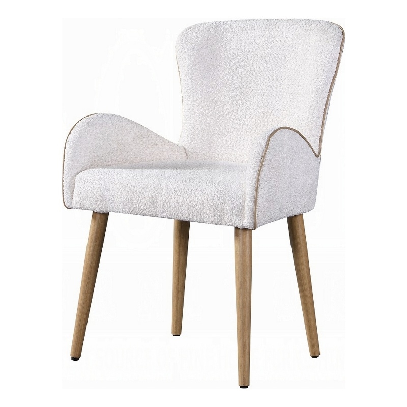 Willy Side Chair Set of 2-White Boucle-Soft Padding-Brown Wood Legs