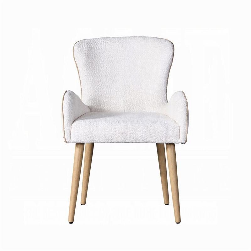Willy Side Chair Set of 2-White Boucle-Soft Padding-Brown Wood Legs