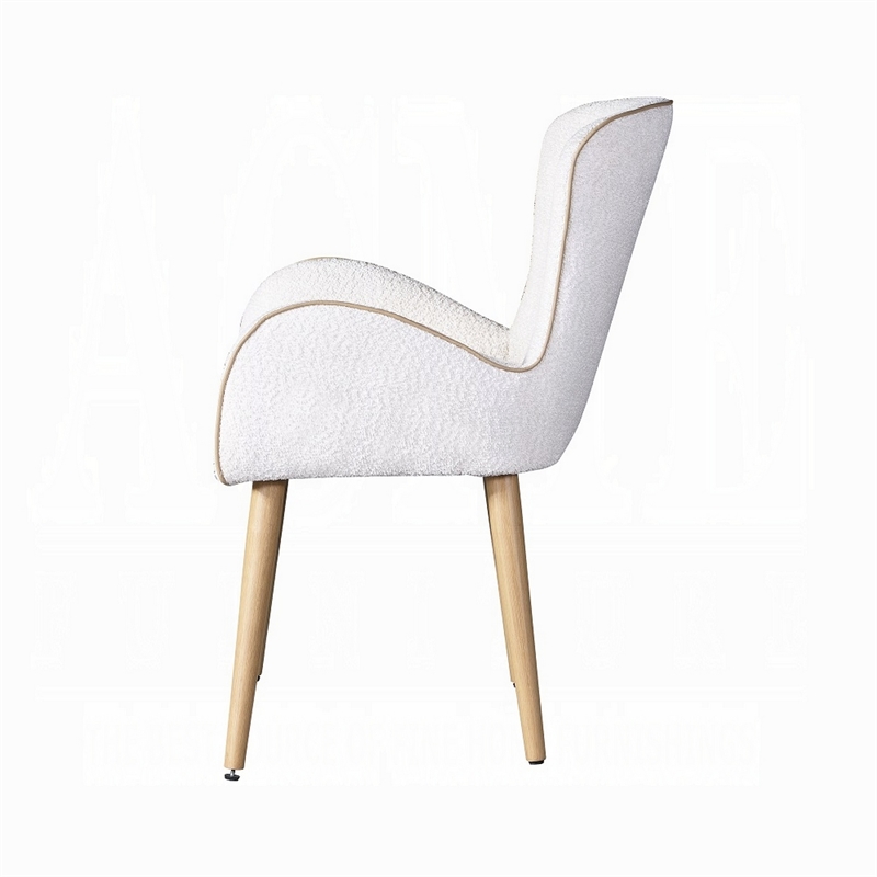 Willy Side Chair Set of 2-White Boucle-Soft Padding-Brown Wood Legs
