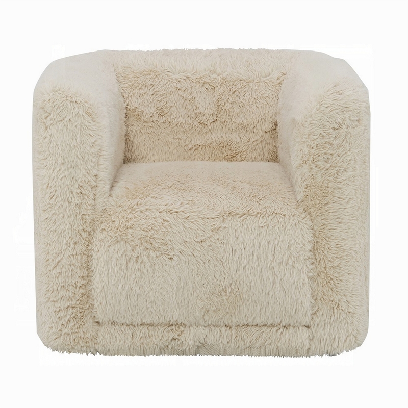 Savoir Swivel Accent Chair-Modern Soft Furry Beige Fabric-Round Arms