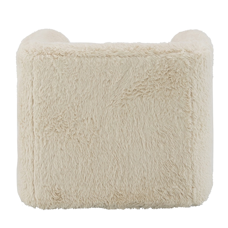 Savoir Swivel Accent Chair-Modern Soft Furry Beige Fabric-Round Arms