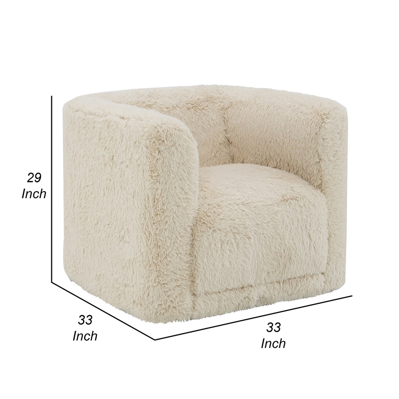 Savoir Swivel Accent Chair-Modern Soft Furry Beige Fabric-Round Arms
