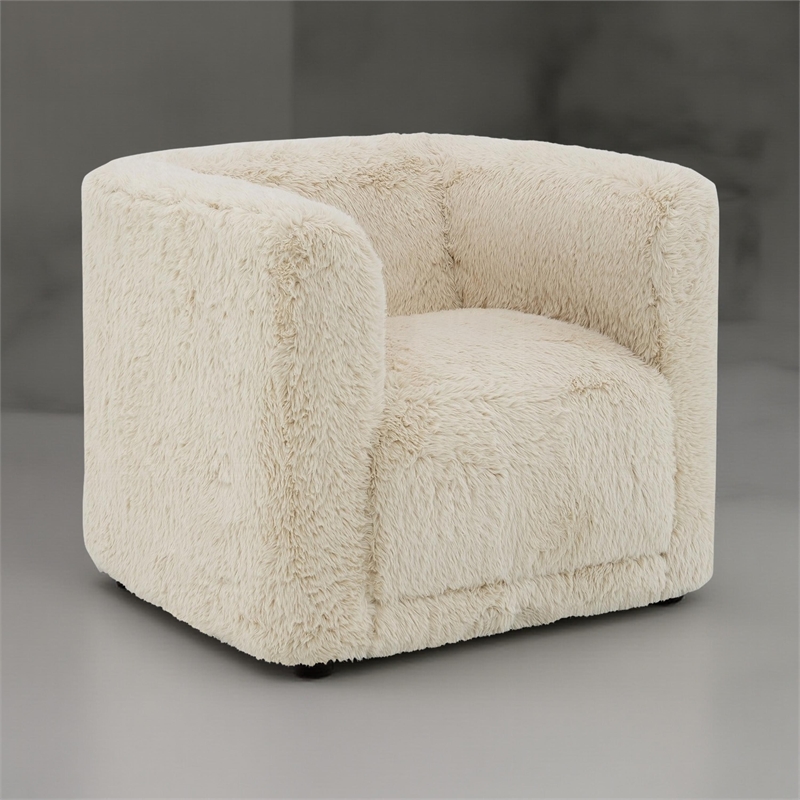 Savoir Swivel Accent Chair-Modern Soft Furry Beige Fabric-Round Arms