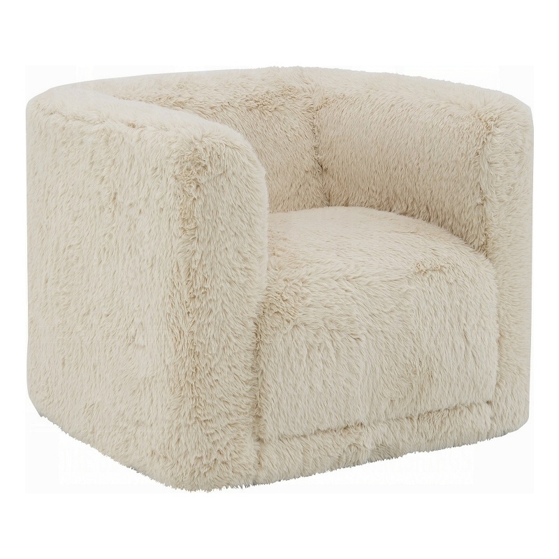 Savoir Swivel Accent Chair-Modern Soft Furry Beige Fabric-Round Arms