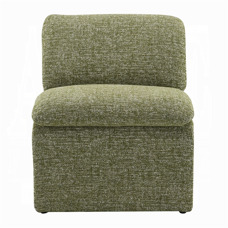 Kami Accent Chair-Curved Open Base-Armless Modern Green Boucle