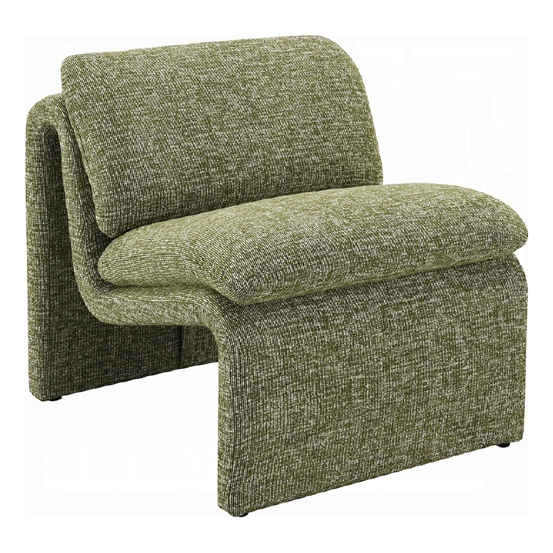 Kami Accent Chair-Curved Open Base-Armless Modern Green Boucle