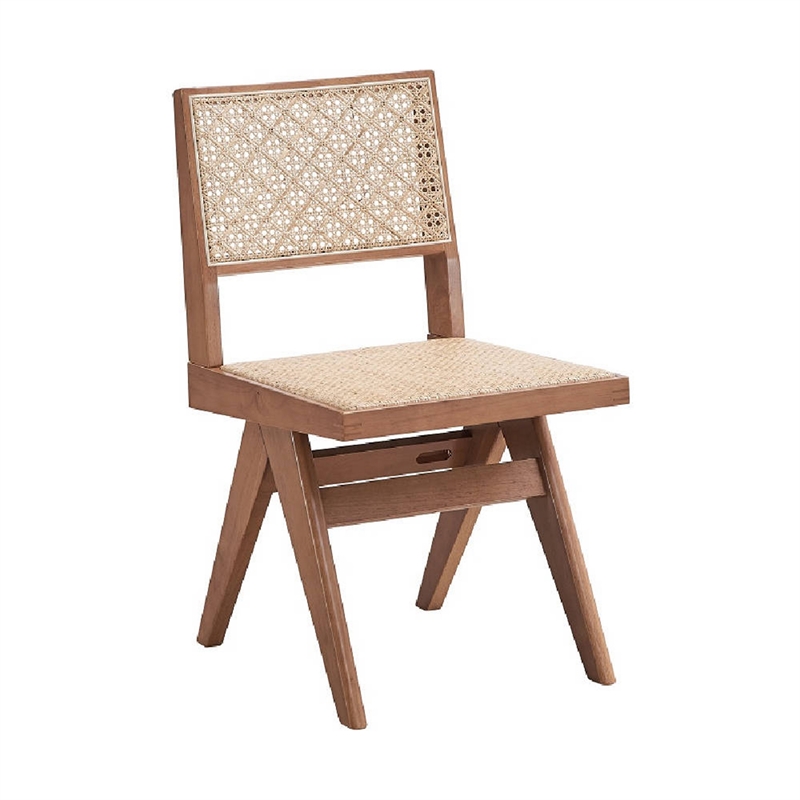 Tina 22 Inch Side Dining Chair Set of 2-Woven Rattan-Natural Brown Wood