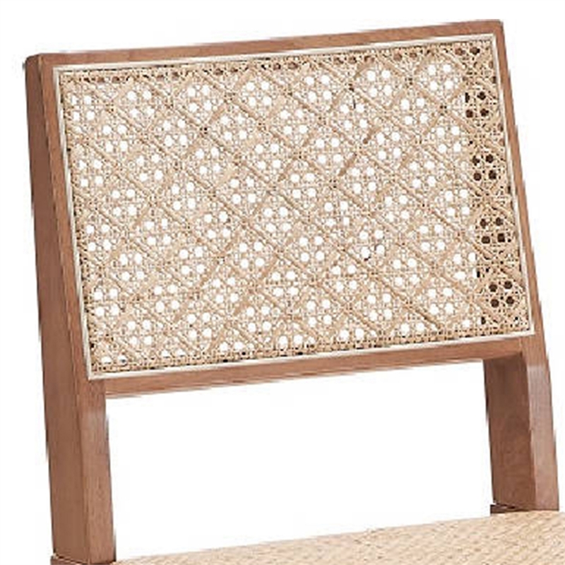 Tina 22 Inch Side Dining Chair Set of 2-Woven Rattan-Natural Brown Wood