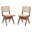 Tina 22 Inch Side Dining Chair Set of 2-Woven Rattan-Natural Brown Wood