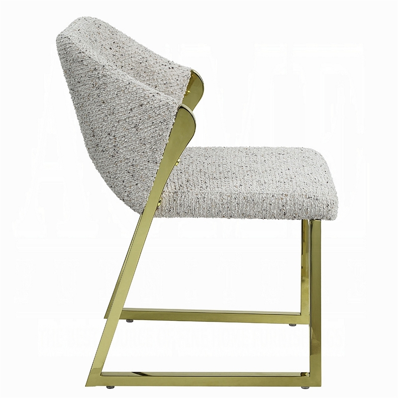 Side Dining Chair-Gold Stainless Steel-Gray Soft Teddy Sherpa