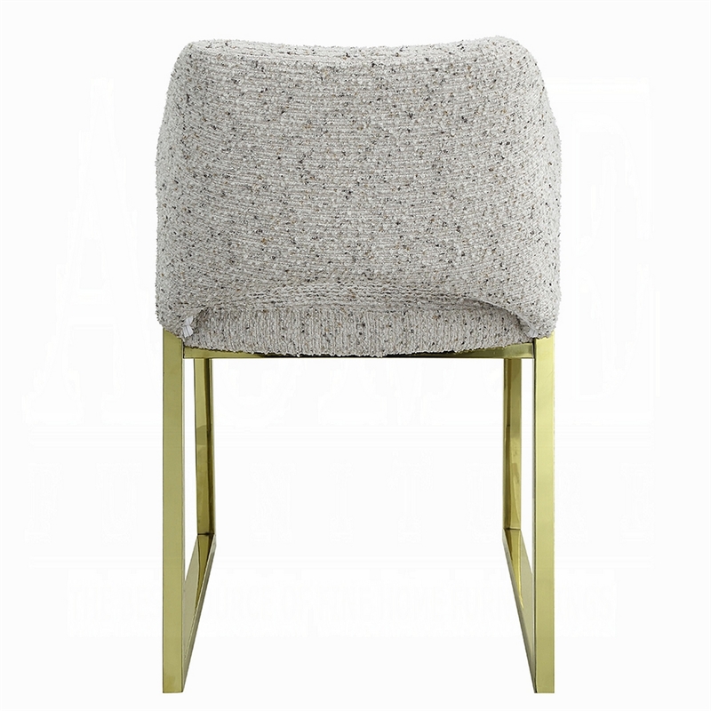 Side Dining Chair-Gold Stainless Steel-Gray Soft Teddy Sherpa