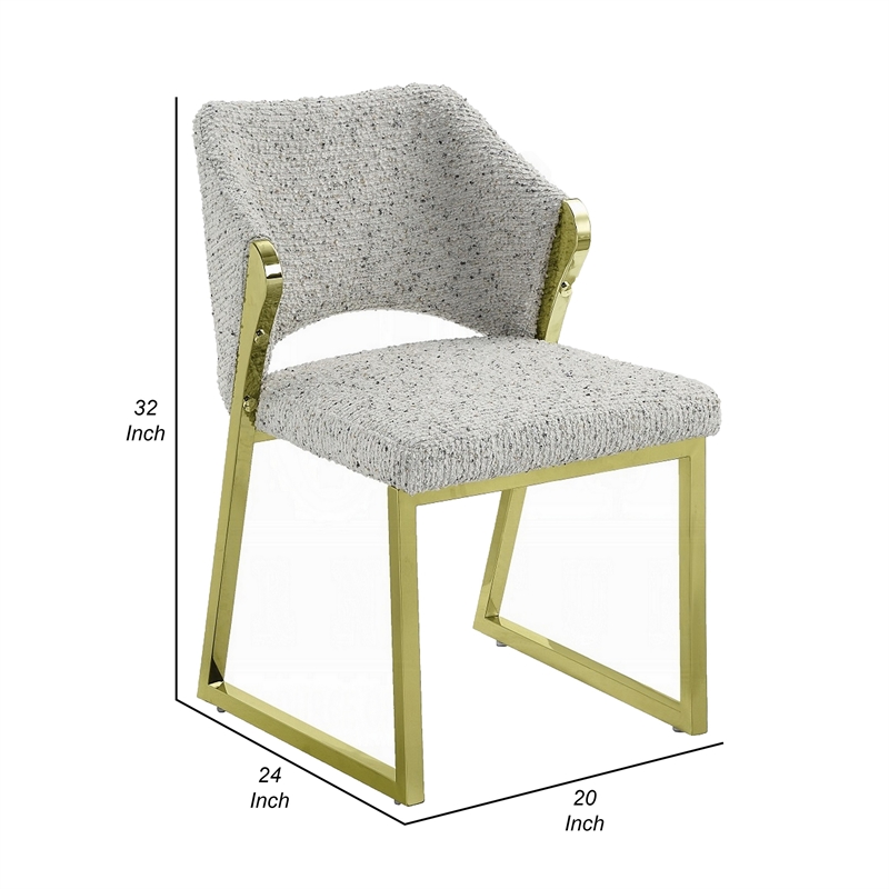 Side Dining Chair-Gold Stainless Steel-Gray Soft Teddy Sherpa