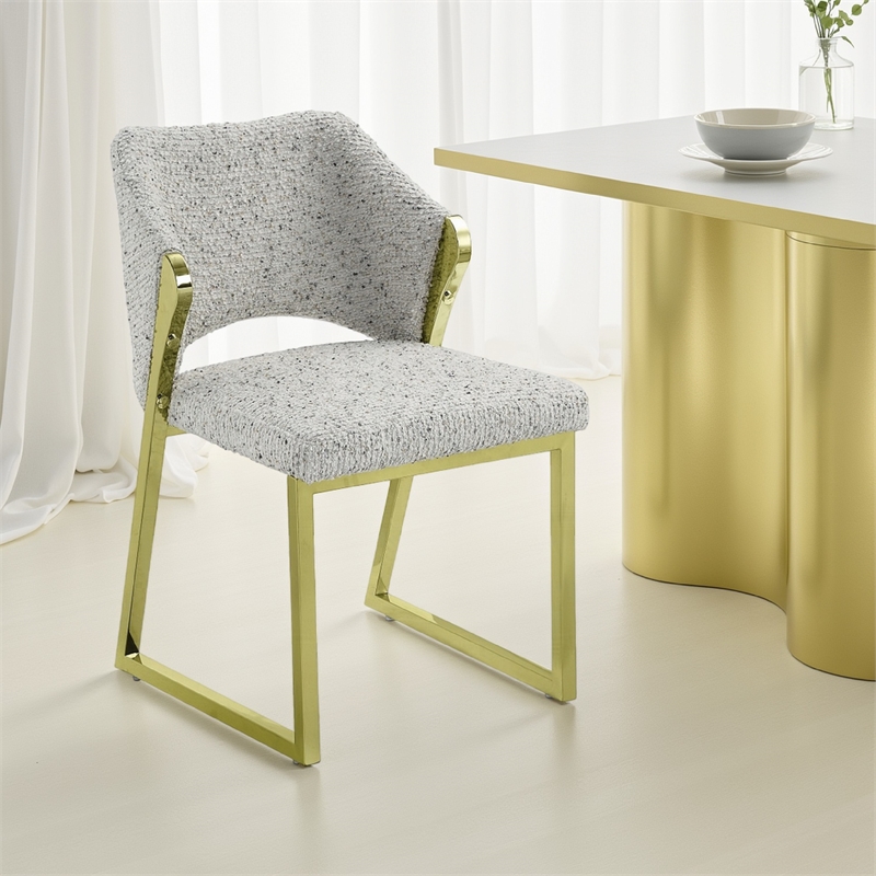 Side Dining Chair-Gold Stainless Steel-Gray Soft Teddy Sherpa