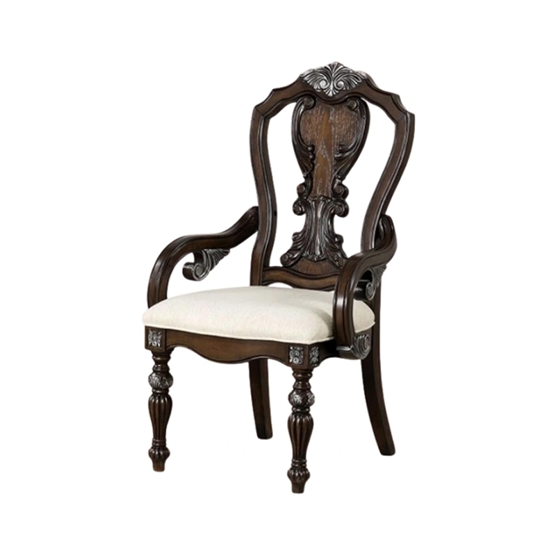 Naddy Dining Armchair Set of 2-Ornate Corbels-Dark Brown Solid Wood