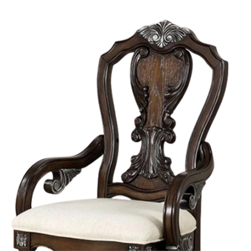 Naddy Dining Armchair Set of 2-Ornate Corbels-Dark Brown Solid Wood
