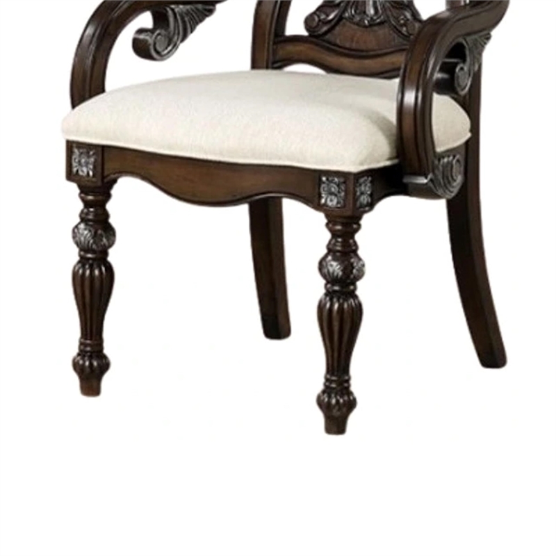 Naddy Dining Armchair Set of 2-Ornate Corbels-Dark Brown Solid Wood