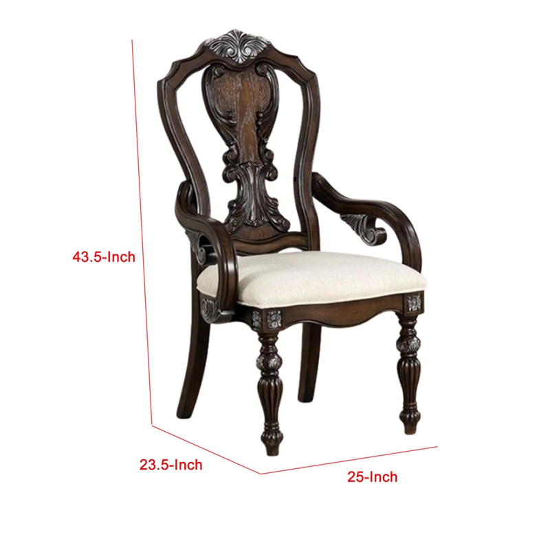Naddy Dining Armchair Set of 2-Ornate Corbels-Dark Brown Solid Wood