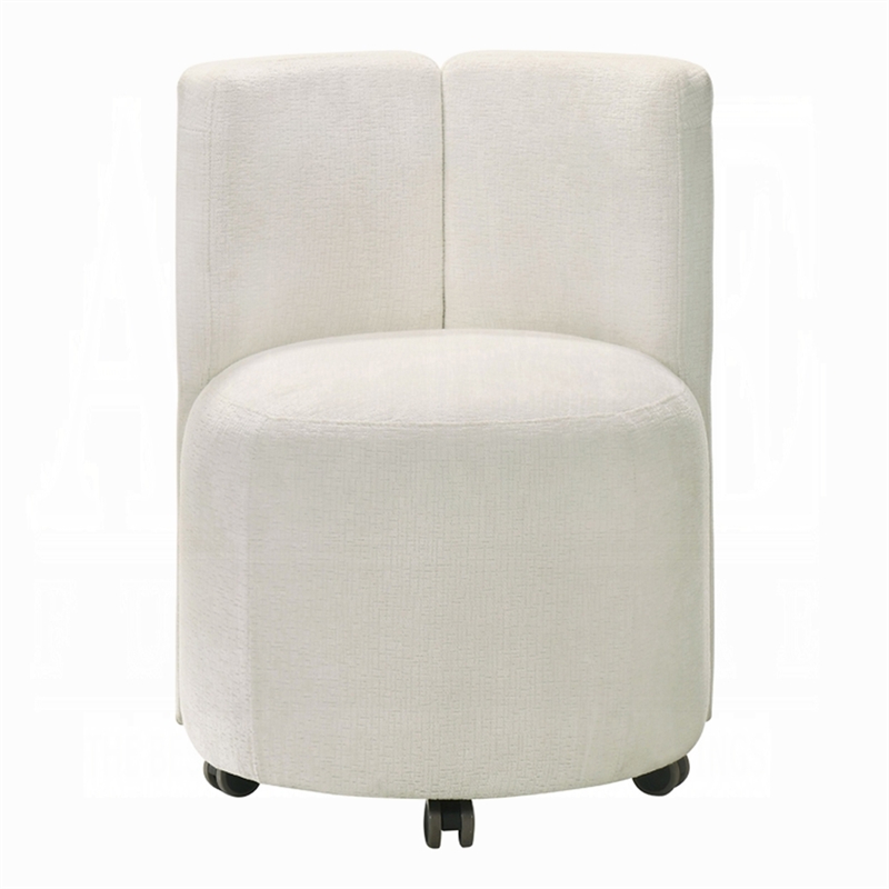 Yodo Dining Side Chair Set of 2-Rolling Caster Wheels-White Chenille