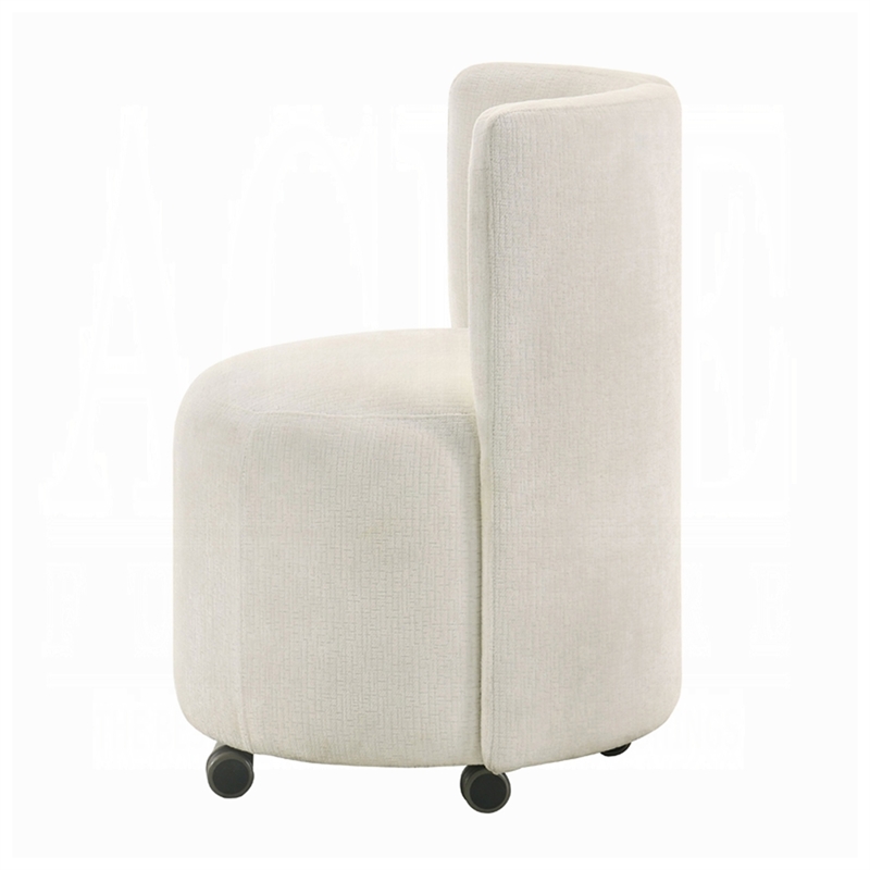 Yodo Dining Side Chair Set of 2-Rolling Caster Wheels-White Chenille