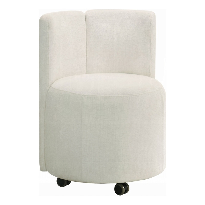 Yodo Dining Side Chair Set of 2-Rolling Caster Wheels-White Chenille