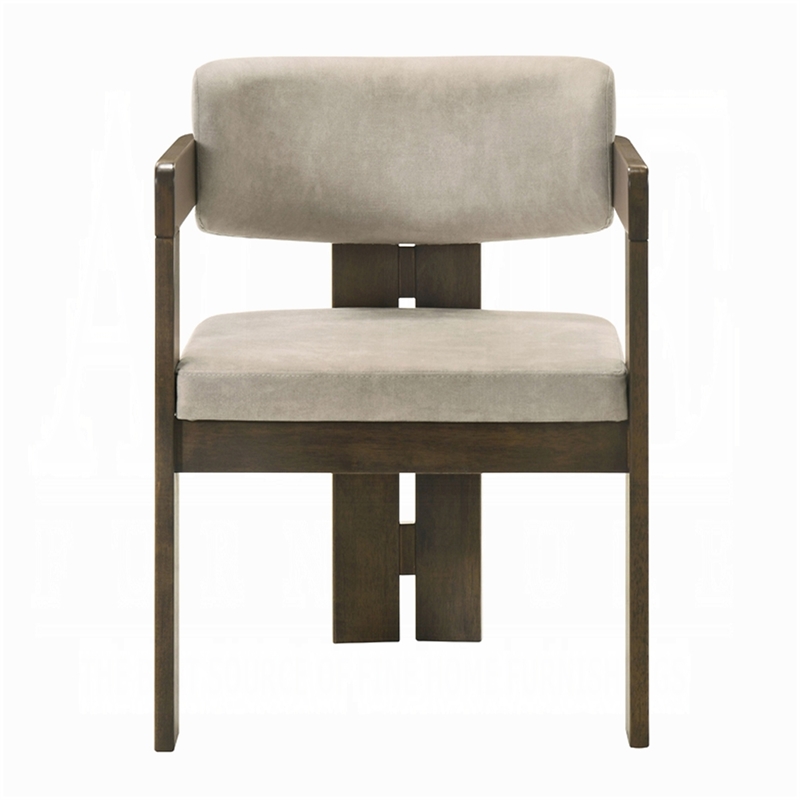 Diny Dining Armchair-Gray Polished Microfiber-Walnut Brown Wood