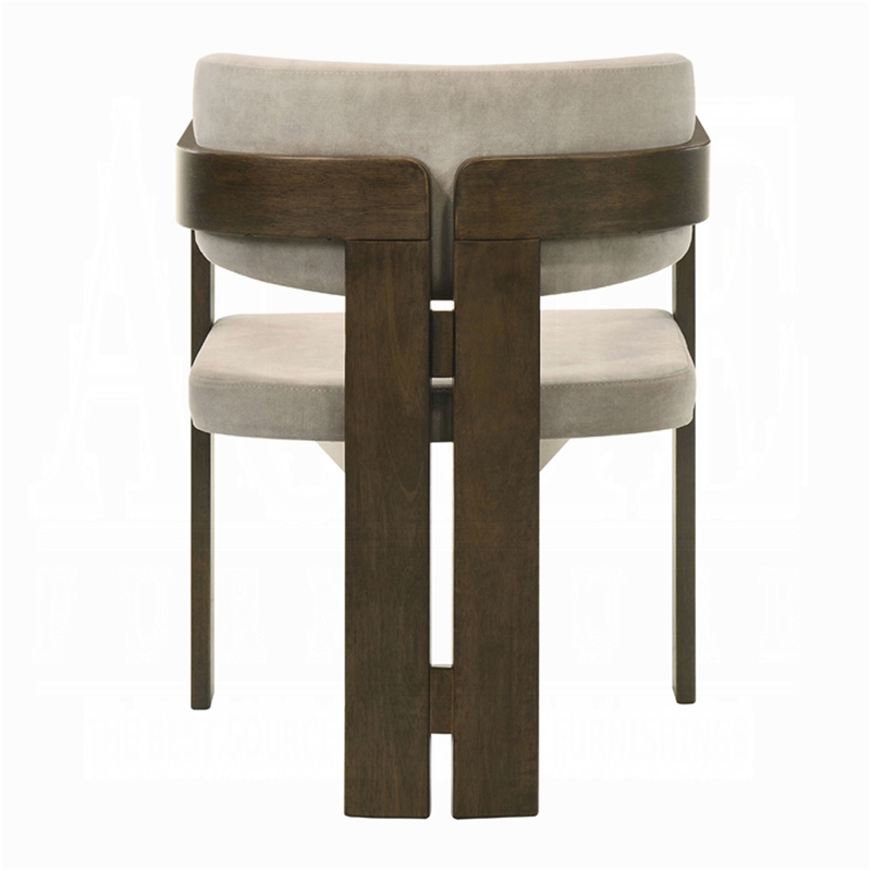 Diny Dining Armchair-Gray Polished Microfiber-Walnut Brown Wood