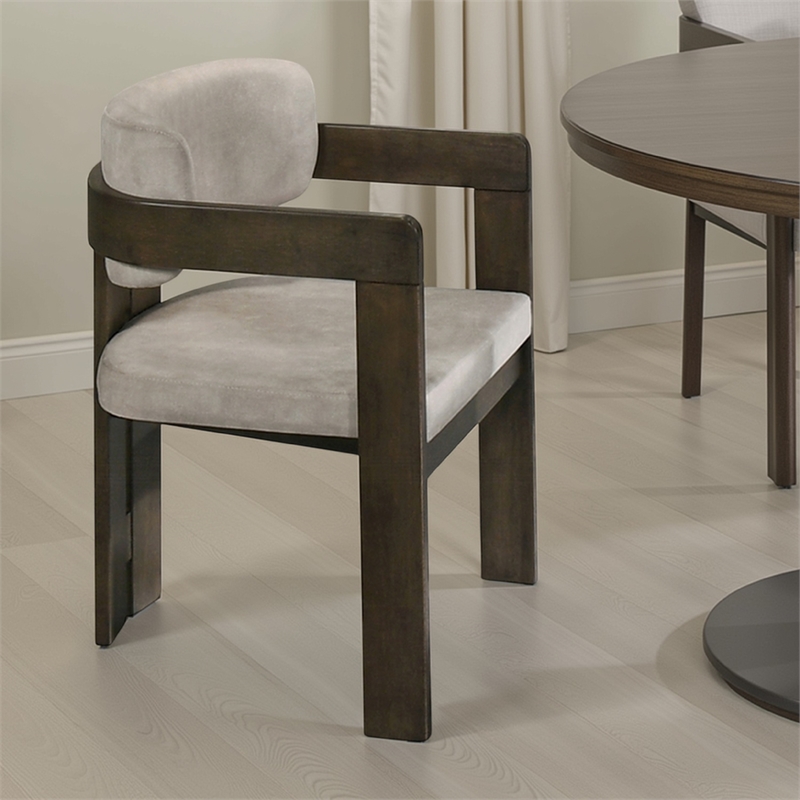 Diny Dining Armchair-Gray Polished Microfiber-Walnut Brown Wood