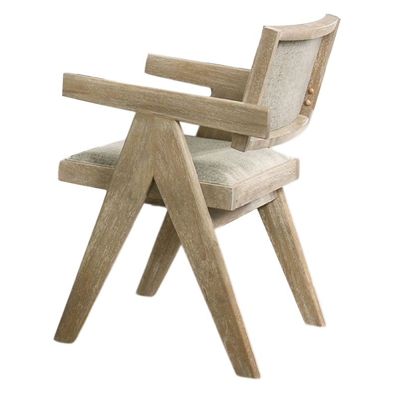 Gexy Dining Side Chair Set of 2-Brown Oak Veneer-Gray Polyester Seat