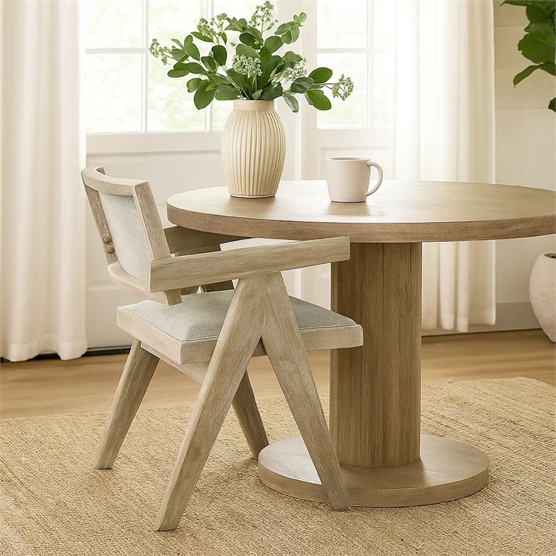 Gexy Dining Side Chair Set of 2-Brown Oak Veneer-Gray Polyester Seat