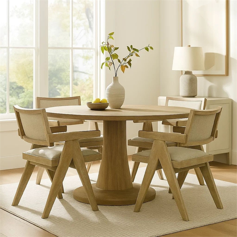 Gexy Dining Side Chair Set of 2-Brown Oak Veneer-Gray Polyester Seat