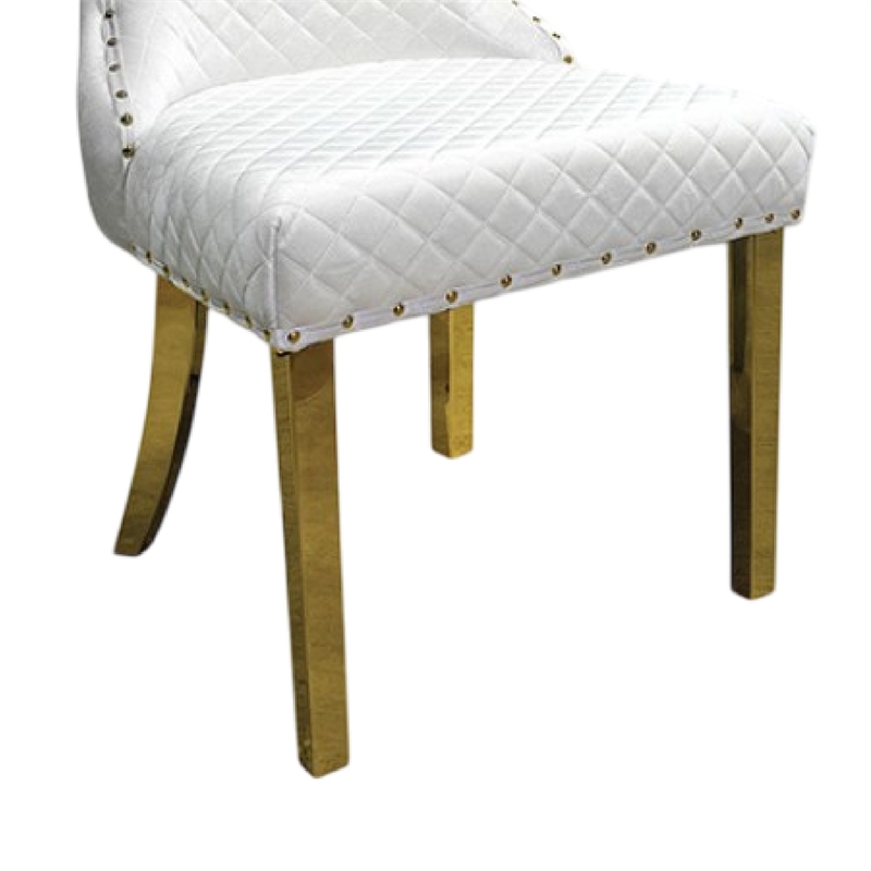 Anova Dining Side Chair Set of 2-Diamond Pattern White Seat-Gold Leg