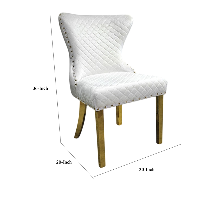 Anova Dining Side Chair Set of 2-Diamond Pattern White Seat-Gold Leg