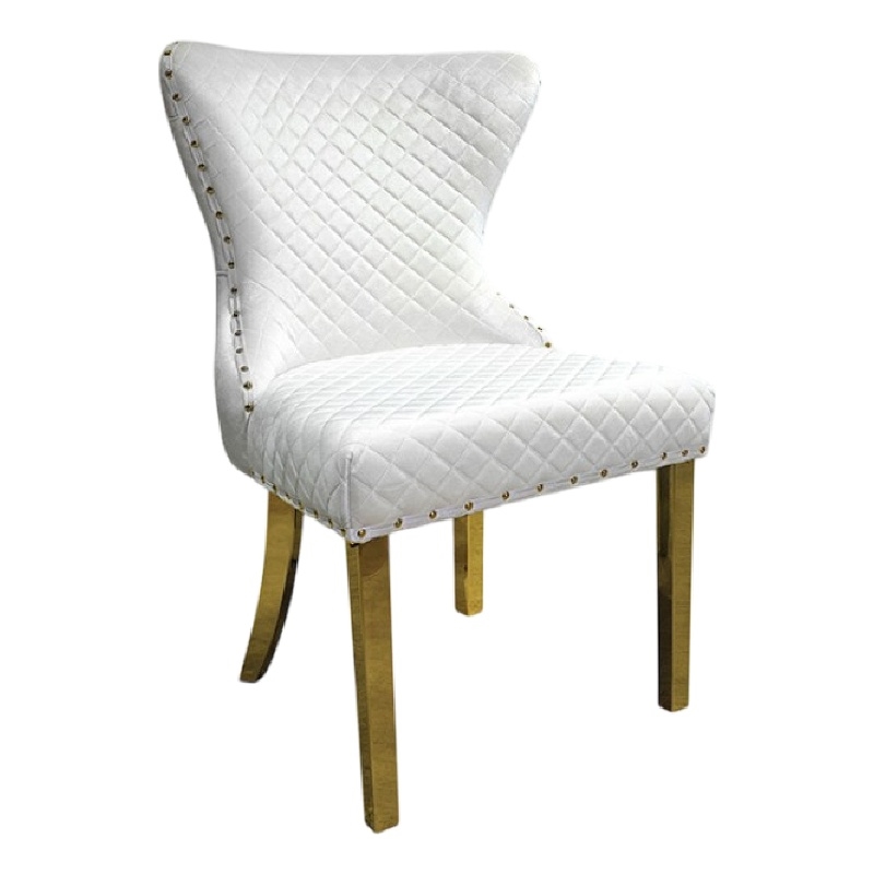 Anova Dining Side Chair Set of 2-Diamond Pattern White Seat-Gold Leg